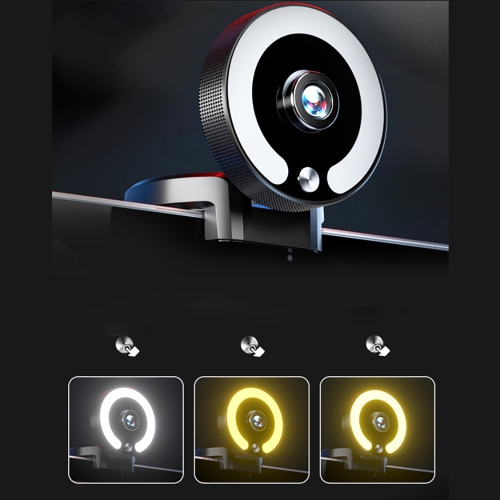 SenseiPhoto 4K Webcam avec éclairage et microphone, panneau lumineux LED, focus automatique et luminosité réglable avec contrôle tactile | Caméra Web