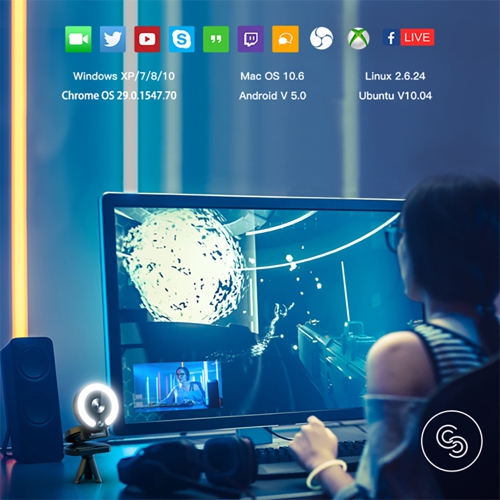 SenseiPhoto 4K Webcam avec éclairage et microphone, panneau lumineux LED, focus automatique et luminosité réglable avec contrôle tactile | Caméra Web