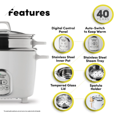Aroma NRC-687SD-1SG NutriWare 14-Cup, Cooked Digital Rice Cooker and Food Steamer