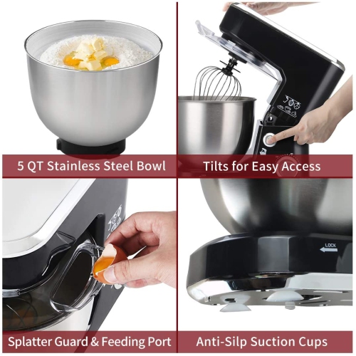 "Stand Mixer, Cusimax 5-Quart 800W Dough Mixer, Tilt-Head Electric Mixer with Stainless Steel Bowl, Dough Hook, Mixing Beater and Whisk, CMKM-150,