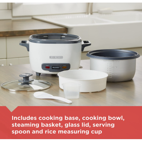 BLACK+DECKER 16-Cup Cooked/8-Cup Uncooked Rice Cooker and Food Steamer, White, RC516