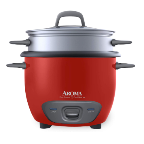 Aroma Arc-743-1Ngr 3-Cup, Uncooked 6-Cup, Cooked Rice Cooker and Food Steamer, Red