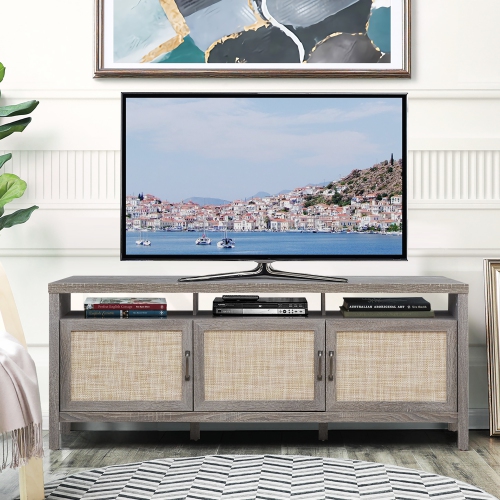 Costway Modern Farmhouse Design TV Stand up for TV's to 65''w/Open Shelf Grey Oak