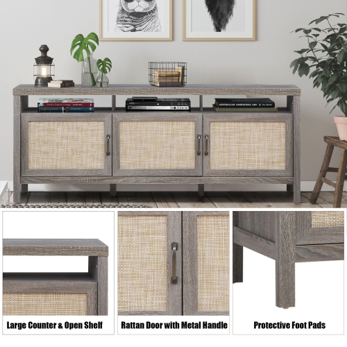 Costway Modern Farmhouse Design TV Stand up for TV's to 65''w/Open Shelf Grey Oak