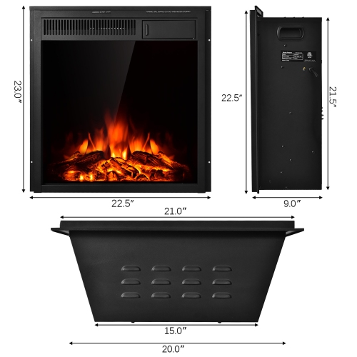 Costway 22.5'' Electric Fireplace Insert Freestanding & Recessed Heater Log Flame Remote