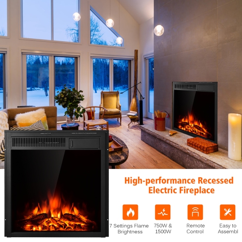 Costway 22.5'' Electric Fireplace Insert Freestanding & Recessed Heater Log Flame Remote