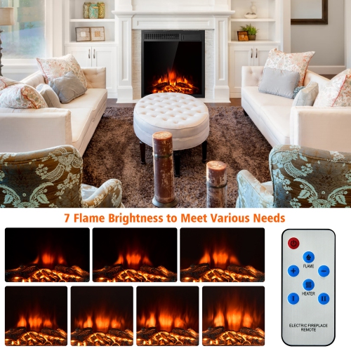 Costway 22.5'' Electric Fireplace Insert Freestanding & Recessed Heater Log Flame Remote