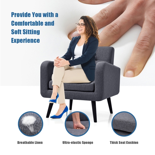 Costway Mid Century Accent Chair Fabric Arm Chair Single Sofa w/Rubber Wood Legs