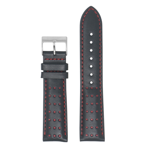 DASSARI  Perforated Leather Racing Watch Band Strap for Fitbit Charge 4 & Charge 3 - Black & In Red