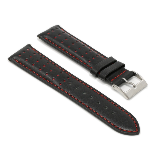 DASSARI Perforated Leather Racing Watch Band Strap for Fitbit Charge 4 & Charge 3 - Black & Red