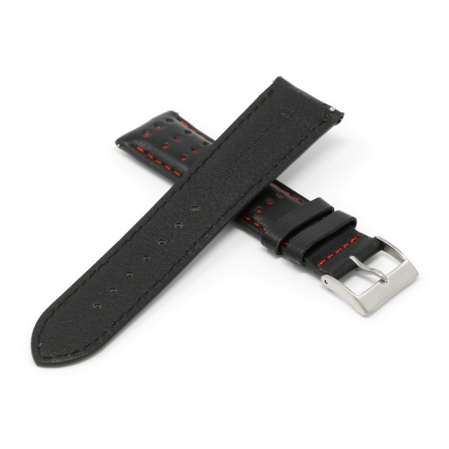 DASSARI Perforated Leather Racing Watch Band Strap for Fitbit Charge 4 & Charge 3 - Black & Red