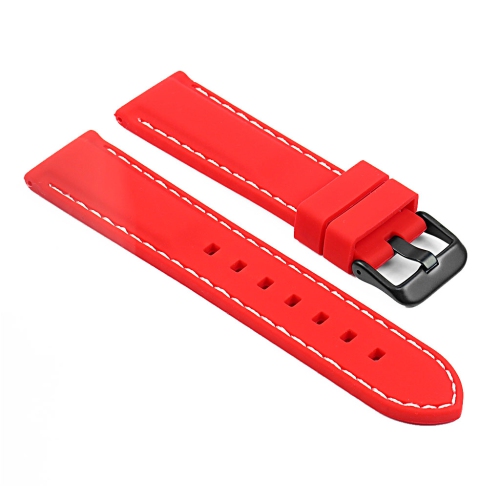 STRAPSCO  Silicone Rubber Watch Band Strap W/ Stitching for Fitbit Charge 4 & Charge 3 - & White (Black Buckle) In Red