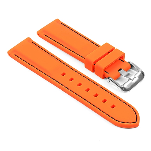 STRAPSCO  Silicone Rubber Watch Band Strap W/ Stitching for Fitbit Charge 4 & Charge 3 - & Black (Silver Buckle) In Orange