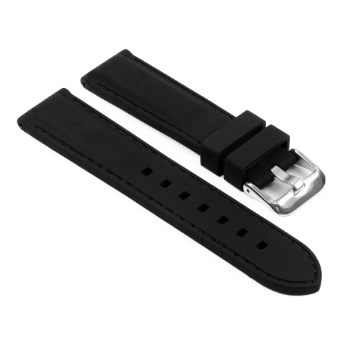 STRAPSCO  Silicone Rubber Watch Band Strap W/ Stitching for Fitbit Charge 4 & Charge 3 - (Silver Buckle) In Black