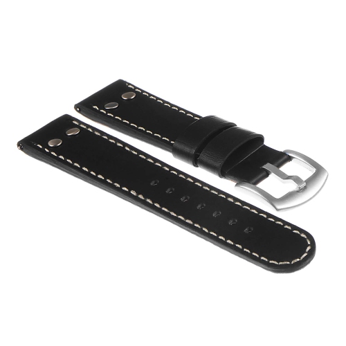 DASSARI Leather Pilot Watch Band Strap w/ Rivets Fitbit Charge 4 & Charge 3 - Black & Ivory