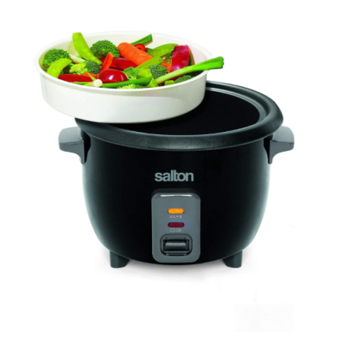 Salton 6 Cup Automatic Rice Cooker with Bonus Food Steaming Basket, Measuring Cup & Spatula, Removable Non-Stick Cooking Bowl for Quinoa, Oatmeal and