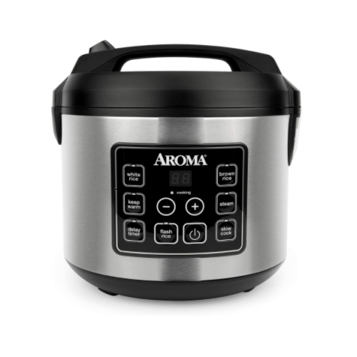 Aroma ARC-150SB 20-Cup, Cooked Digital Rice Cooker and Food Steamer, Black/Silver