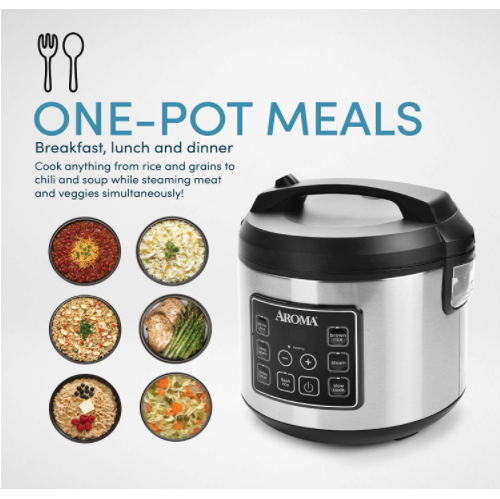 Aroma ARC-150SB 20-Cup, Cooked Digital Rice Cooker and Food Steamer, Black/Silver