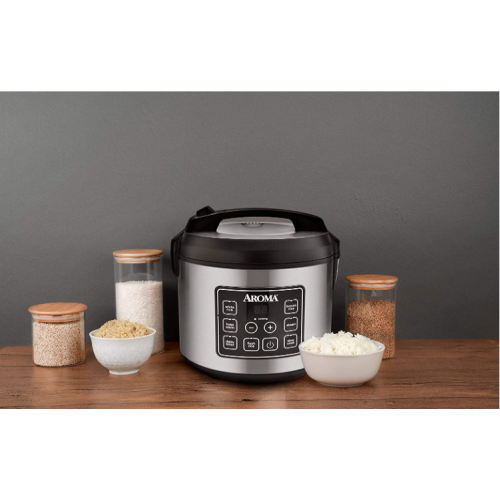 Aroma ARC-150SB 20-Cup, Cooked Digital Rice Cooker and Food Steamer, Black/Silver