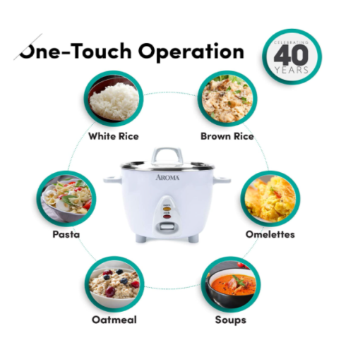Aroma ARC-753SG 3-Cup Uncooked, 6-Cup Cooked, Simply Stainless Rice Cooker