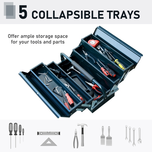 DURHAND 22" Metal Tool Box, Portable 5-Tray Cantilever Steel Tool Chest Cabinet for Garage and Warehouse, Dark Green