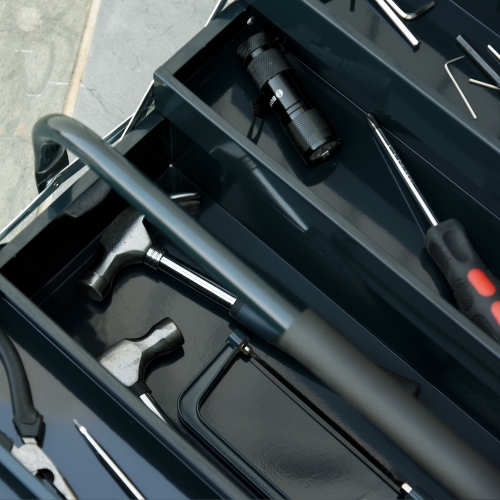 DURHAND 22" Metal Tool Box, Portable 5-Tray Cantilever Steel Tool Chest Cabinet for Garage and Warehouse, Dark Green