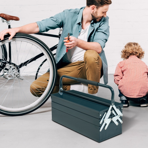 DURHAND 22" Metal Tool Box, Portable 5-Tray Cantilever Steel Tool Chest Cabinet for Garage and Warehouse, Dark Green