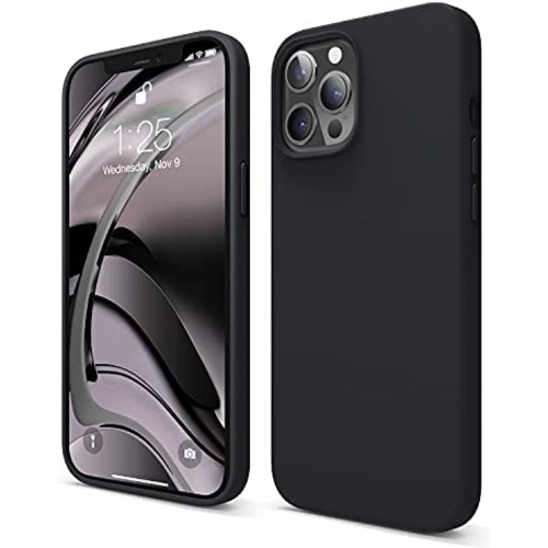 ELAGO  Liquid Silicone Case Compatible With Iphone 12 Pro Max 6.7 Inch Case (Black)- Full Body Protection (Screen & Camera Protection)