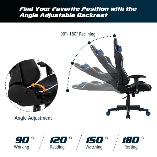 Goplus Massage Gaming Chair Reclining Swivel Racing Office Chair w/Lumbar Support
