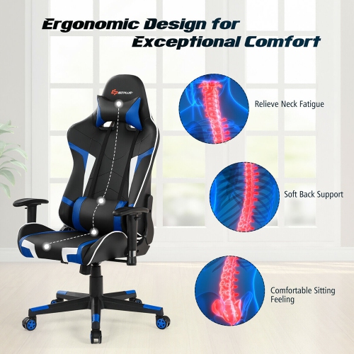 Goplus Massage Gaming Chair Reclining Swivel Racing Office Chair w/Lumbar Support