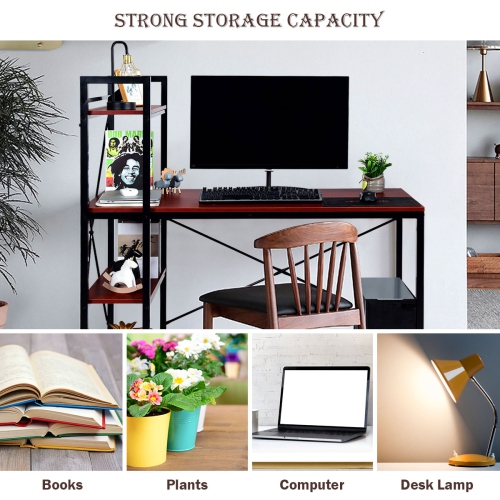 Costway 47.5'' Compact Computer Desk With 4-Tier Storage Bookshelves for Home Office