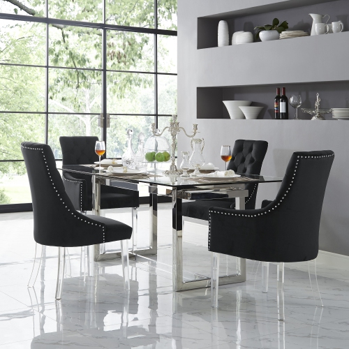 Inspired Home Jimena Velvet Dining Chair Set of 2, Black