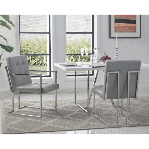 Inspired Home Lauryn Leather PU Dining Chair Set of 2, Light Grey