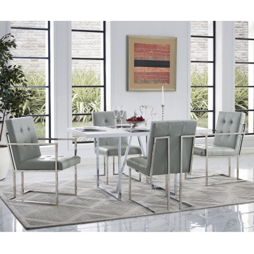 Inspired Home Lauryn Leather PU Dining Chair Set of 2, Light Grey