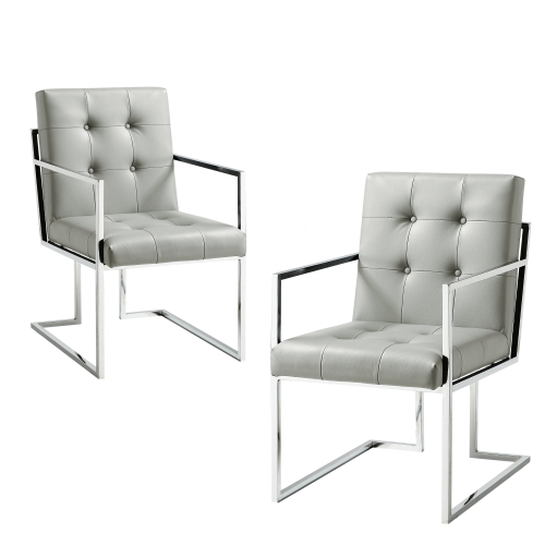 Inspired Home Lauryn Leather PU Dining Chair Set of 2, Light Grey