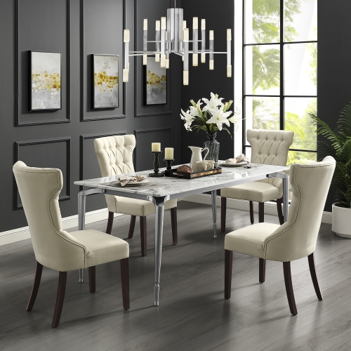 Inspired Home Kayleigh Linen Dining Chair Set of 2, Cream White