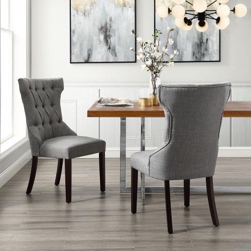 Inspired Home Kayleigh Linen Dining Chair Set of 2, Light Grey