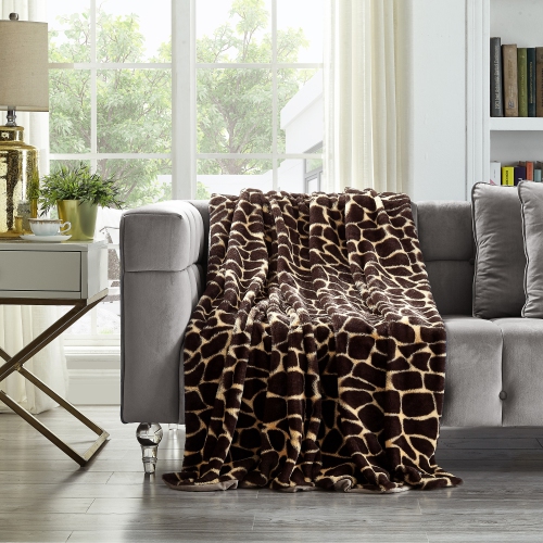 Cozy Tyme Wade Faux Fur Throw Printed Rabbit Fur 50"x60", Giraffe