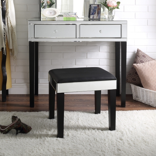 Inspired Home Abby Vanity Table with Stool Set, Black