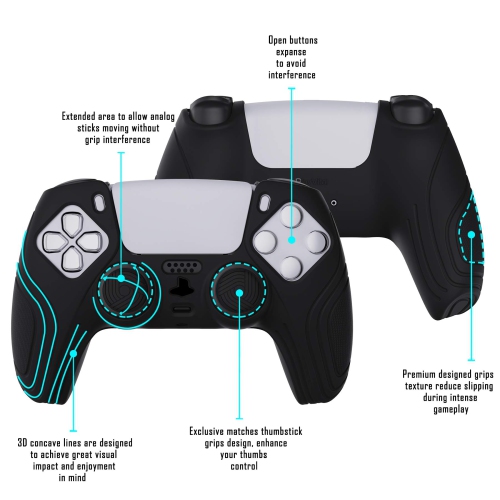 eXtremeRate PlayVital Samurai Edition Black Anti-Slip Controller Grip Silicone Skin, Ergonomic Soft Rubber Protective Case C