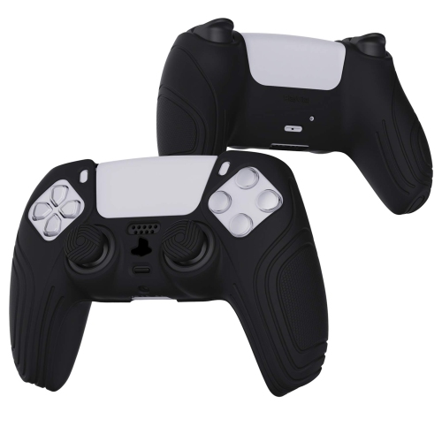 eXtremeRate PlayVital Samurai Edition Black Anti-Slip Controller Grip Silicone Skin, Ergonomic Soft Rubber Protective Case C