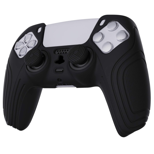 eXtremeRate PlayVital Samurai Edition Black Anti-Slip Controller Grip Silicone Skin, Ergonomic Soft Rubber Protective Case C