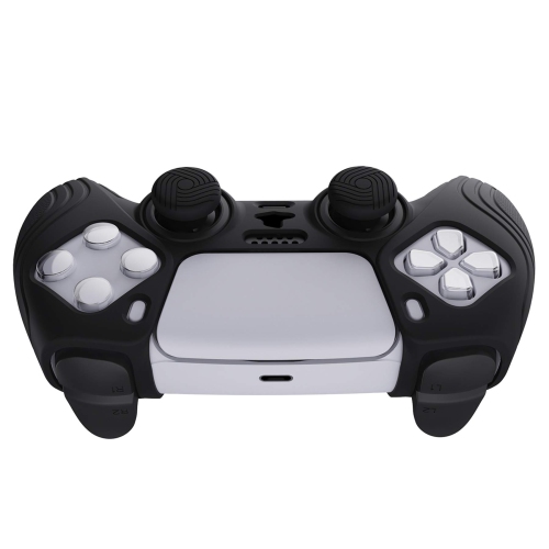 eXtremeRate PlayVital Samurai Edition Black Anti-Slip Controller Grip Silicone Skin, Ergonomic Soft Rubber Protective Case C