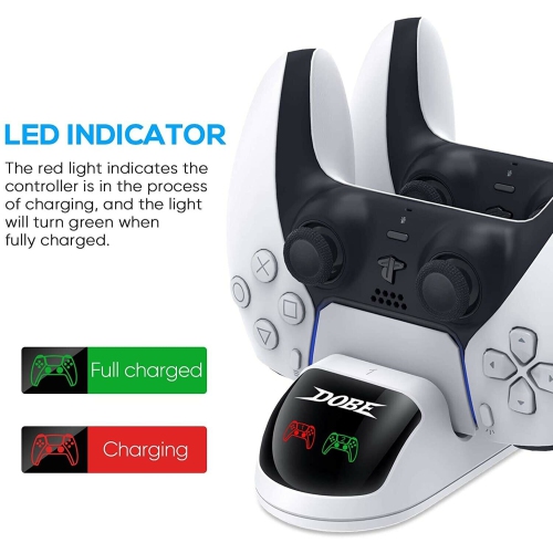 PS5 Controller Charger Station with Fast Charging Dock, Dual USB-C Port Charger Stand for Playstation 5, LED Indicator, AC Adapter, Safe Smart Chip,