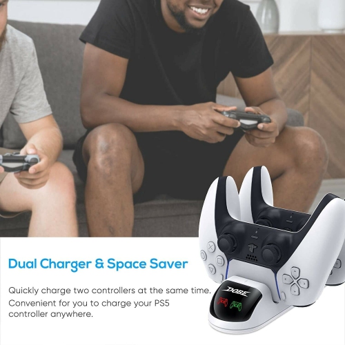 PS5 Controller Charger Station with Fast Charging Dock, Dual USB-C Port Charger Stand for Playstation 5, LED Indicator, AC Adapter, Safe Smart Chip,