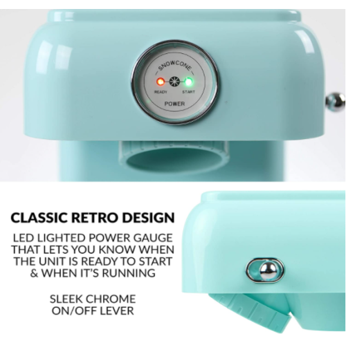 Nostalgia CLSC1AQ Classic Retro Single Countertop Snow Cone Maker, Includes 1 Reusable Plastic Cup, Stainless Steel Blades – Aqua