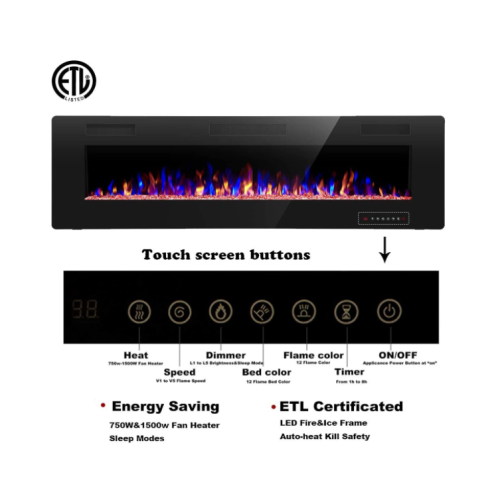 R.W.FLAME 60 inch Recessed and Wall Mounted Electric Fireplace, Ultra Thin and Low Noise,Fit for 2 x 6 Stud, Remote Control with Timer,Touch