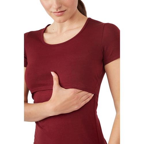 Modern Eternity Nia Short Sleeve Nursing & Maternity Top - Medium - Burgundy