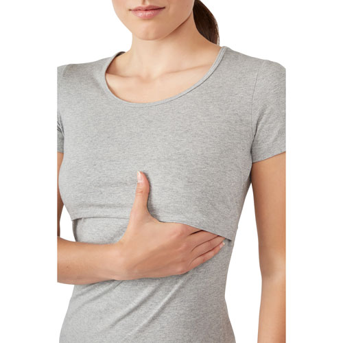 Modern Eternity Nia Short Sleeve Nursing & Maternity Top - X-Small - Steel Grey Melange