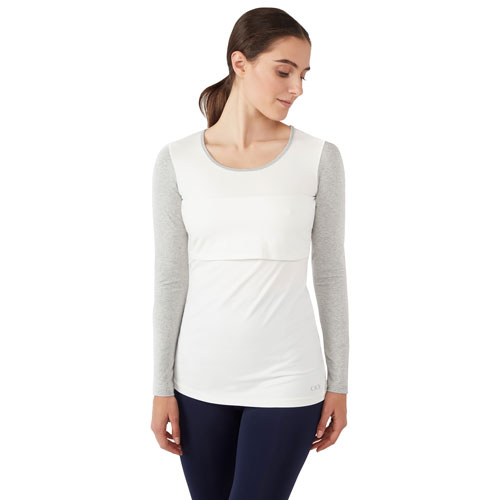 Modern Eternity Charlotte long Sleeve Nursing and Maternity Top - X-Large - Eggshell Grey Mix